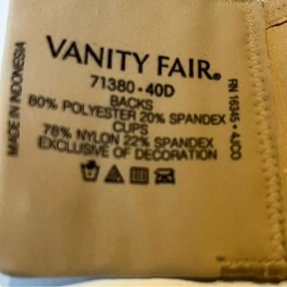 Vanity Fair Bra Nude 40D No Underwire Lightly padded.